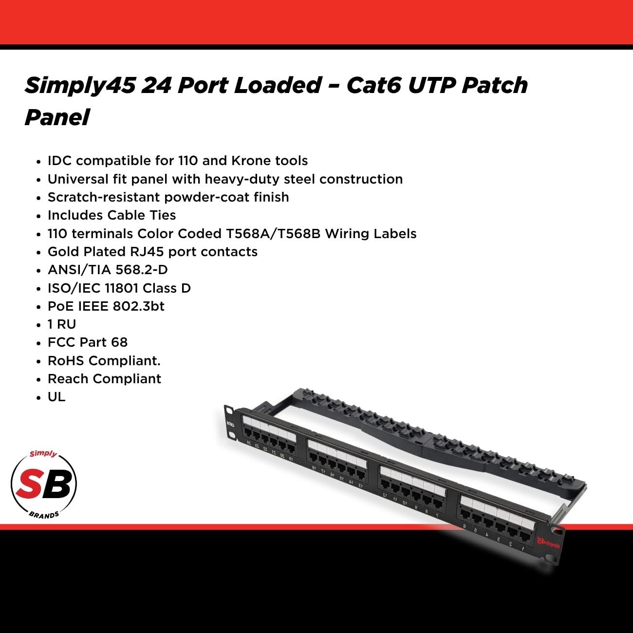 Amazon.com: Simply45 24-Port Loaded UTP Cat6 Patch Panel